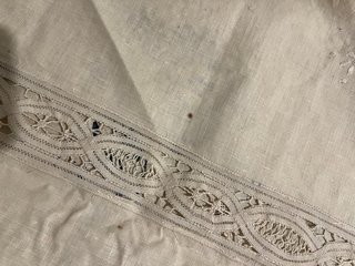 Copriletto matrimoniale vintage beige/blu