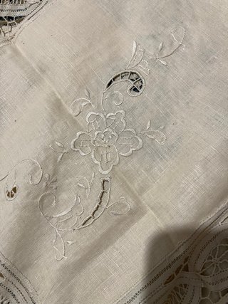 Copriletto matrimoniale vintage beige/blu