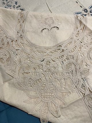 Copriletto matrimoniale vintage beige/blu