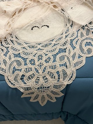 Copriletto matrimoniale vintage beige/blu