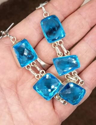 Pulsera Plata con Topacios Imitación Azul