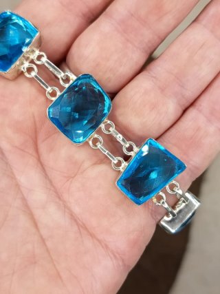 Pulsera Plata con Topacios Imitación Azul