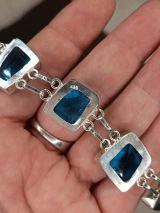 Pulsera Plata con Topacios Imitación Azul