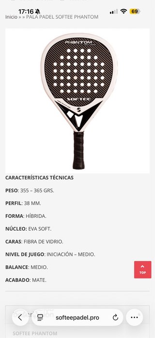 Pala Pádel Softee Phantom NUEVA