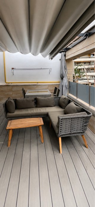 Set Sofá terraza + set Mesa terraza Cristal