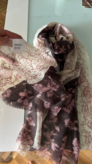 Pañuelo Lana Burdeos y Crema Estampado