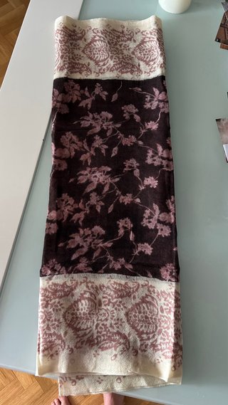 Pañuelo Lana Burdeos y Crema Estampado
