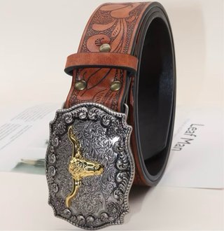 Cinturón Vaquero Hebilla Toro Dorado