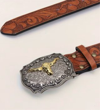 Cinturón Vaquero Hebilla Toro Dorado