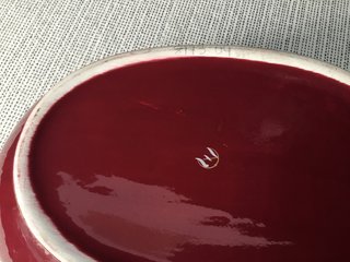Centro de mesa vintage cerámica dorado y rojo, con
