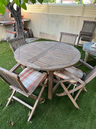 Mesa redonda madera de teca extensible + 5 sillas