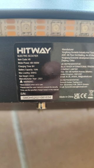 Patinete Eléctrico Hitway H5 800W tracion trasera