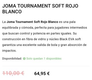 Pala Padel Joma Tournament Soft 2.0 Roja