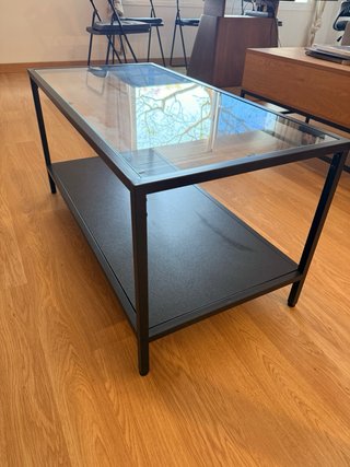 Mesa de centro cristal y metal negra