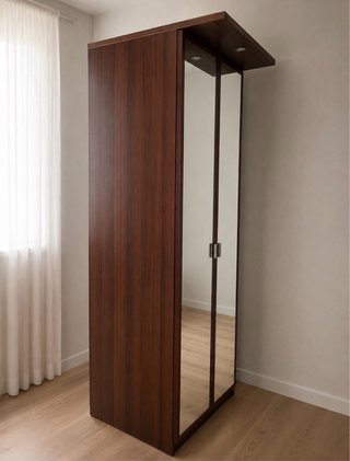 Armario de madera con puertas de espejo