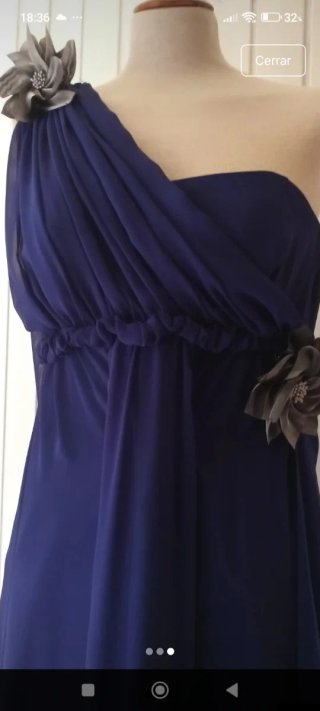 Vestido largo azulón gasa, forro satén azulon