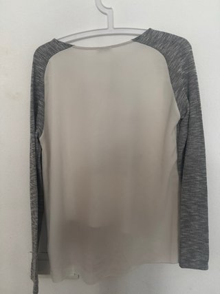 Camiseta mujer manga larga gris y blanca