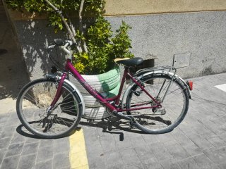 Bicicleta paseo con marchas morada