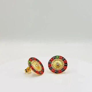 Pendientes Ruleta 18K Oro y Rojo
