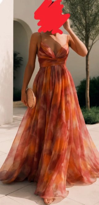 Vestido estampado floral naranja y rosa