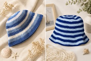 Gorro de ganchillo azul y blanco