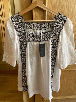 Blusa Mango Algodón Bordada Talla M
