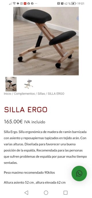 Silla ergonómica madera y tela negra