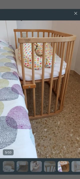 Cuna colecho Babybay madera con colchon y fundas.