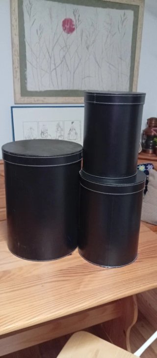 Juego de 3 Cajas Contenedor Cuero Negro