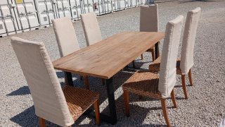 Tavolo da pranzo in legno e vimini 2x0,95m