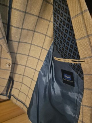 Americana de cuadros hombre beige y azul