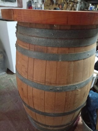 Mesa barril madera y cristal