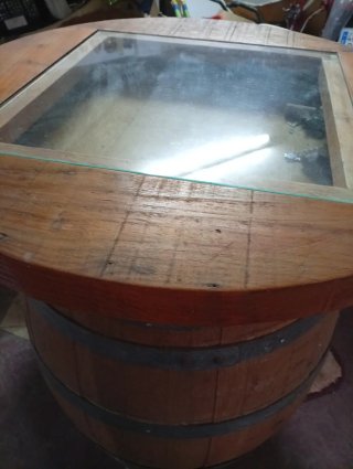Mesa barril madera y cristal