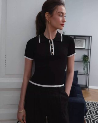 Polo Lichi Mujer Blanco y Negro