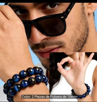Pulsera Savia & Cuero Azul y Negra