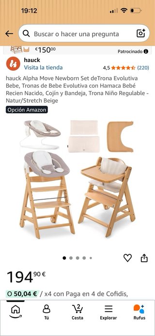 Trona Hauck con hamaca y bandeja
