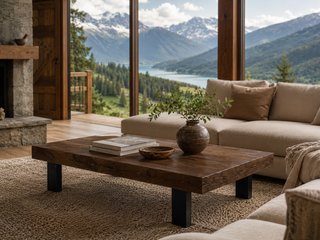 Mesa centro con listones de madera maciza rústica