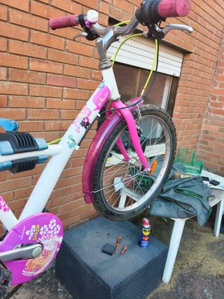 Bicicleta infantil rosa y blanca