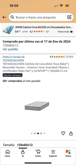 Colchón Cuna + Funda nórdica+nórdico+ protector