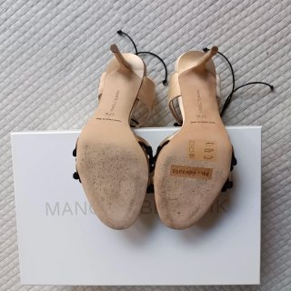 Manolo Blahnik Sandalias Doradas Tacón