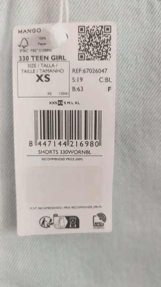 Pantalón corto vaquero Mango Teen XS