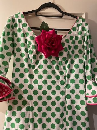 Vestido Flamenca Lunares Verde y Blanco con flor