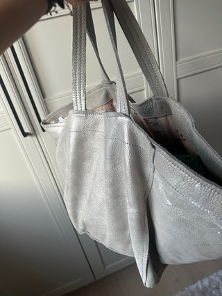 Bolso TCN grande plateado con fleco