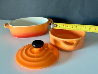 Juego Olla y Fuente Cerámica Naranja pequeñas