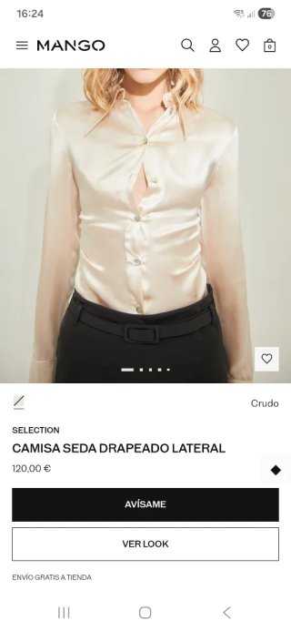 Camisa de seda marfil talla M