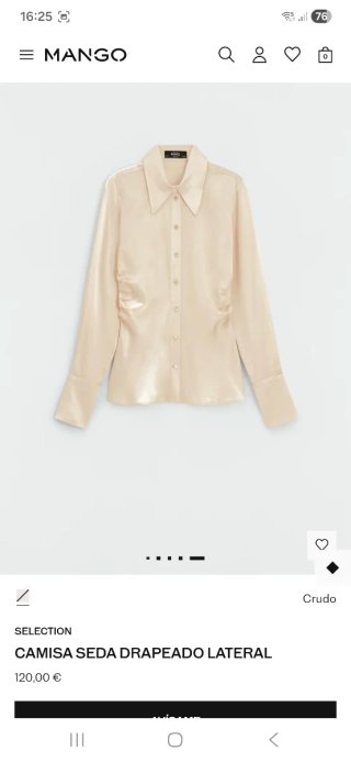 Camisa de seda marfil talla M