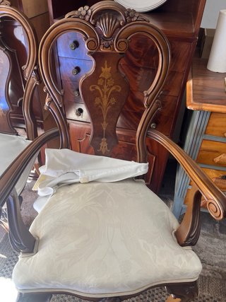 8 Sillas Madera Marquetería Tapizadas