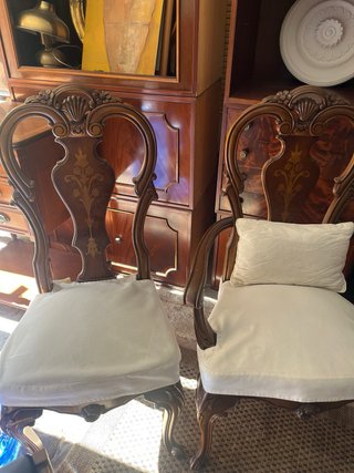 8 Sillas Madera Marquetería Tapizadas