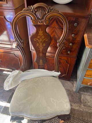 8 Sillas Madera Marquetería Tapizadas