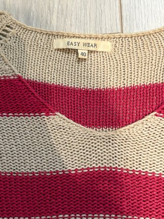 Jersey cuello pico rayas fucsia y beige